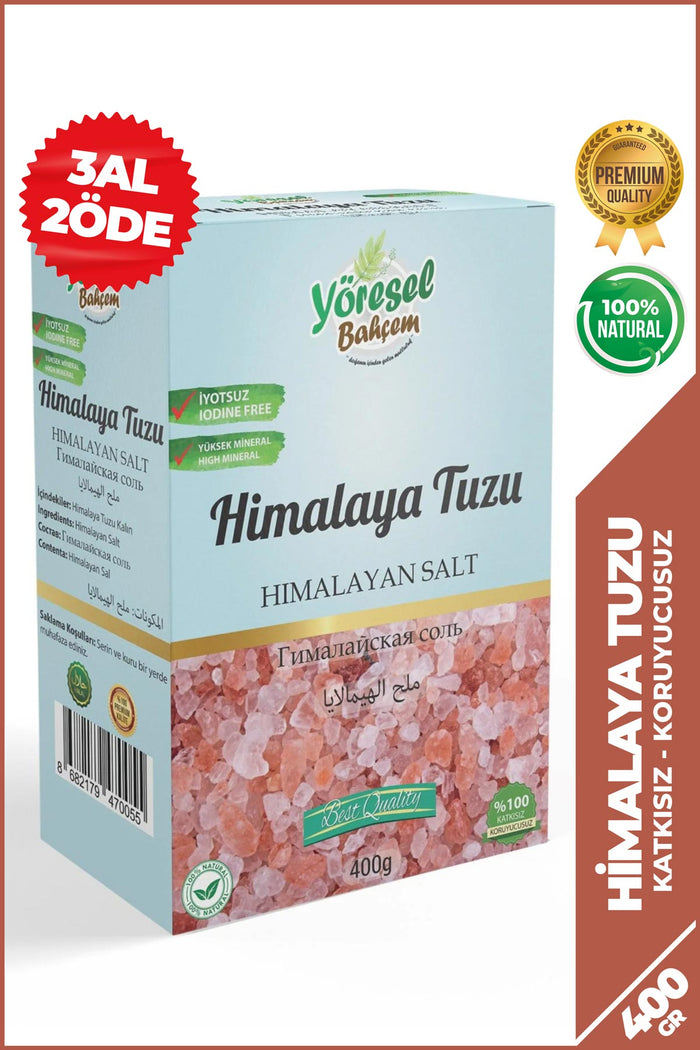 Himalaya Tuzu 400g Kalın - Doğal & Mineralli Sofralık Tuz - Yöresel Bahçem