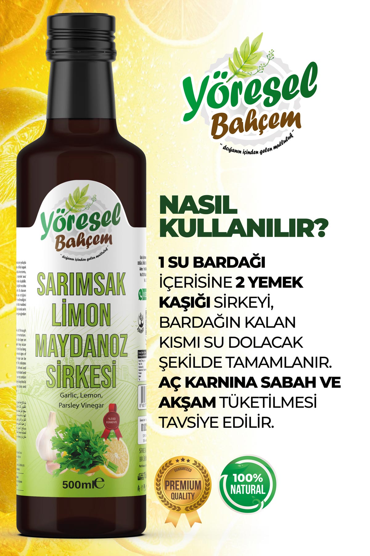 Sarımsak Limon Maydanoz Sirkesi - Doğal & Bağışıklık Destekleyici - Yöresel Bahçem