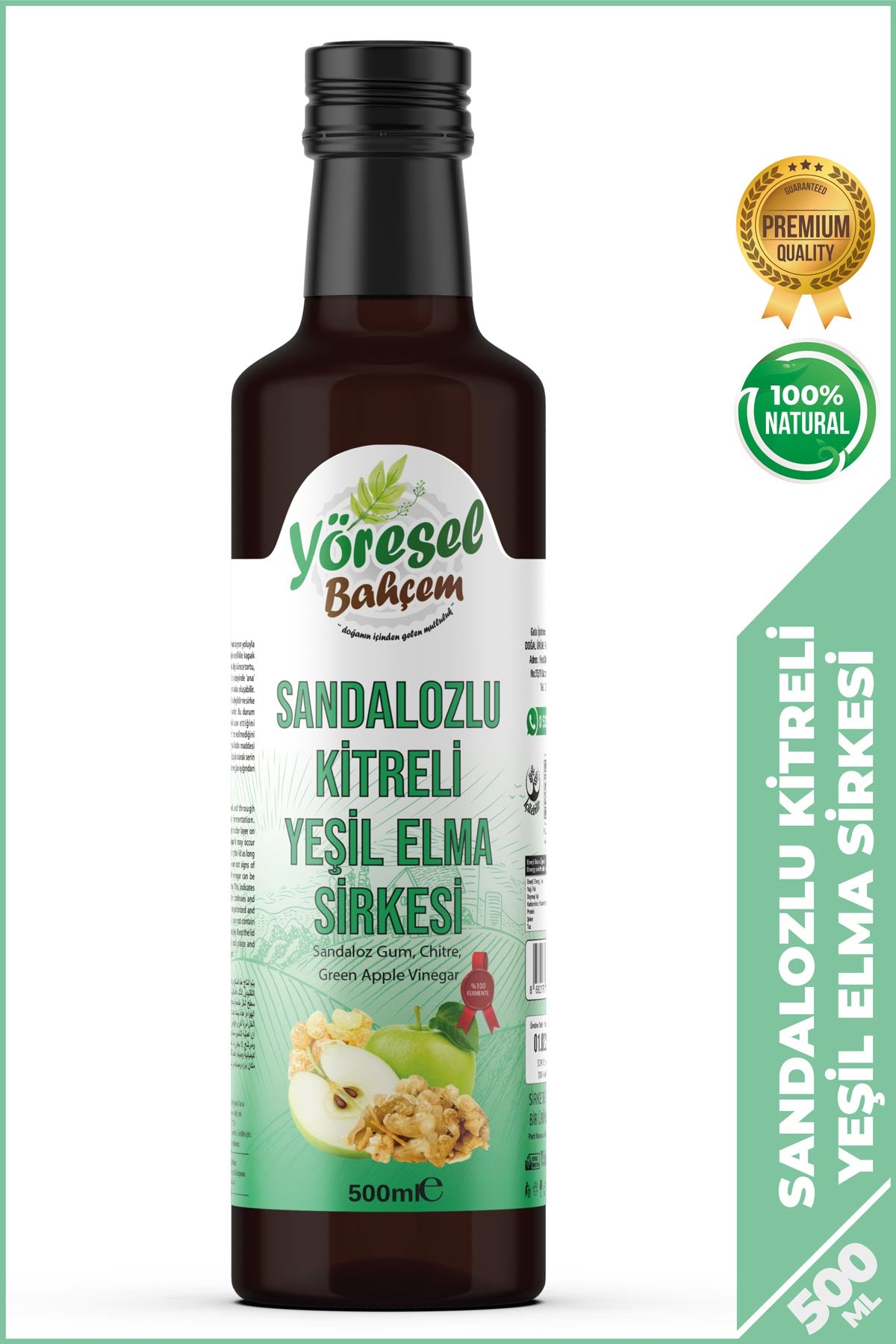 Sandalozlu Kitreli Yeşil Elma Sirkesi 500ml - Yöresel Bahçem