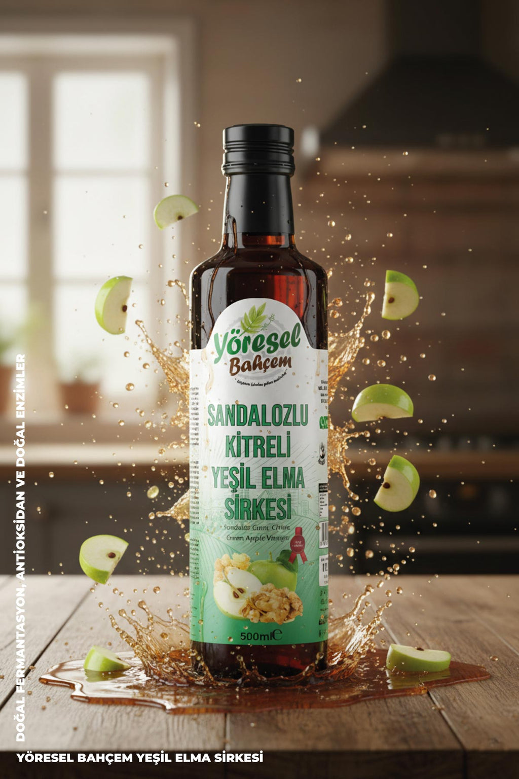 Sandalozlu Kitreli Yeşil Elma Sirkesi 500ml - Yöresel Bahçem