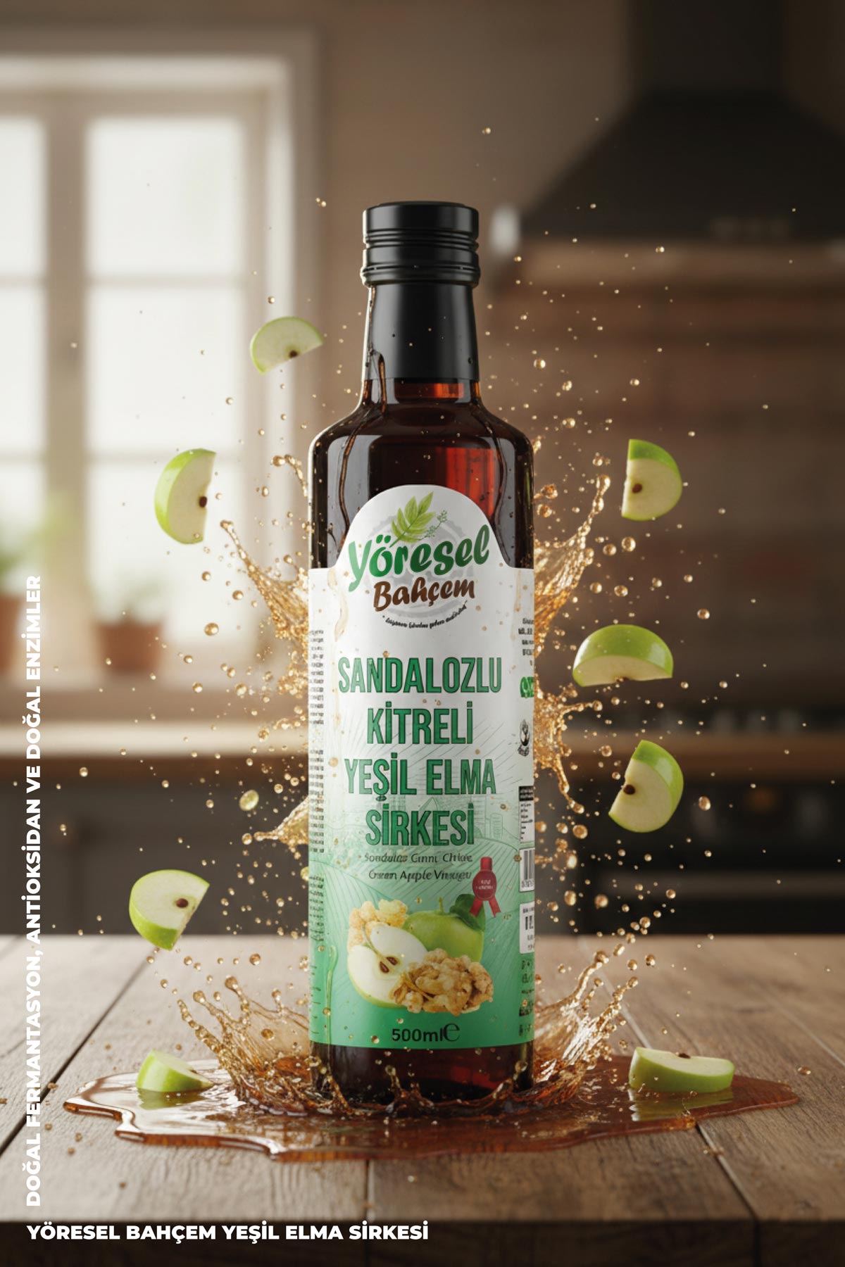 Sandalozlu Kitreli Yeşil Elma Sirkesi 500ml - Yöresel Bahçem